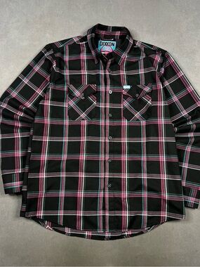 DIXXON Black Plaid Button-Up Shirt with Pink Accents